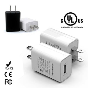 Safety Certified Wall Chargers  for Smartphones and Tablets for US and International Outlets- 5V 1A and 5V 2A